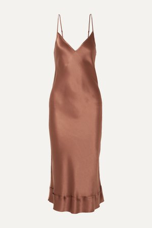 Chocolate Stella silk-satin midi dress | Lee Mathews | NET-A-PORTER