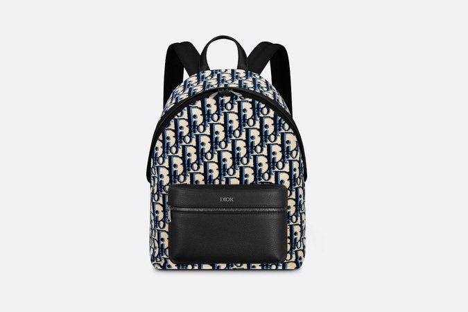 Rider Backpack Black Grained Calfskin and Beige, Black and Navy Blue Dior Oblique Tapestry - Leather goods - Men's Fashion | DIOR