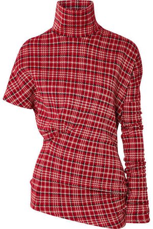 Asymmetric Prince Of Wales Checked Cady Turtleneck Top - Brick