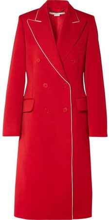 Silk-trimmed Wool-twill Coat - Red