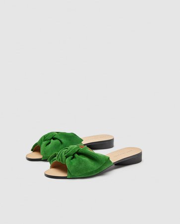 SPLIT SUEDE SLIDES WITH BOW - Flat sandals-SHOES-WOMAN | ZARA United Kingdom