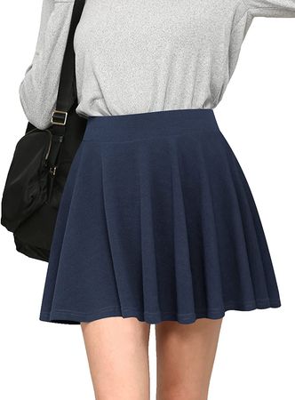 MBJ WB2382 Women's Casual Mini Flared Plain Pleated Skater Skirt with Shorts XXXL Navy at Amazon Women’s Clothing store