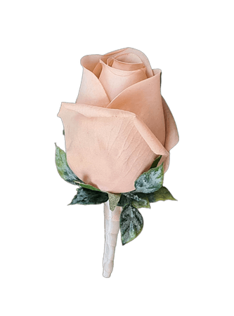 Nude realistic men's boutonniere in a real touch rose bud.