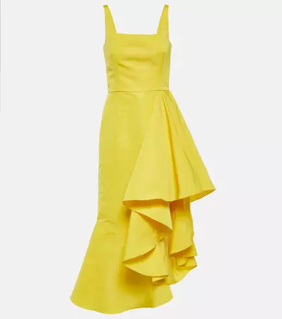 Asymmetric Polyfaille Midi Dress in Yellow - Alexander Mc Queen | Mytheresa