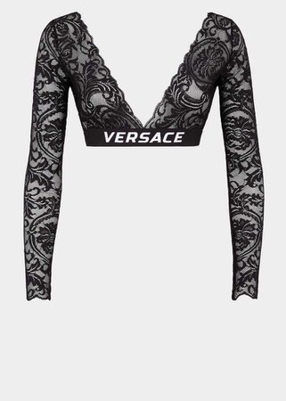 Versace Logo Lace Crop Undershirt - black