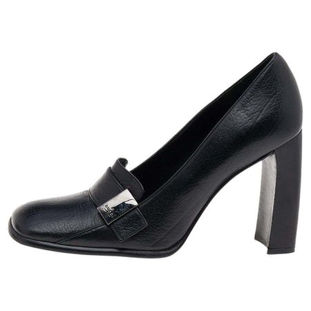 Gucci Black Leather Block Heel Pumps Size 35 For Sale at 1stDibs