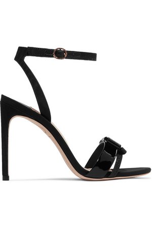 Sophia Webster | Andie Bow moire-trimmed glittered and patent-leather sandals | NET-A-PORTER.COM