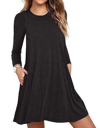 Unbranded* Women's Long Sleeve Pocket Casual Loose T-Shirt Dress Black Medium at Amazon Women’s Clothing store: