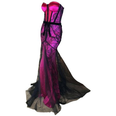 Purple/Pink Evening Gown w/ Black Lace