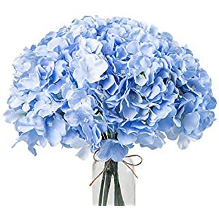 Amazon.com: Jasion Artificial Flowers Hydrangeas Flowers 5 Big Heads Silk Bouquet for Home Office Party Wedding Bridal Decoration (Light Blue): Kitchen & Dining