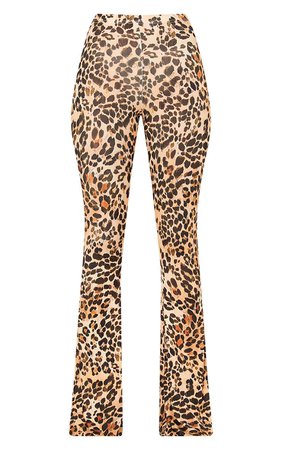 Brown Slinky Leopard Print Flared Trousers | PrettyLittleThing USA