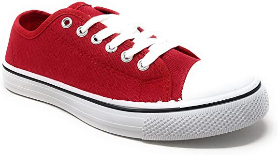 Amazon.com | Charles Albert Women's Classic Canvas Lace-Up Low-Top Sneaker in Red Size: 8 | Fashion Sneakers