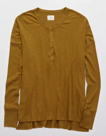 OFFLINE Ribbed Henley T-Shirt brown