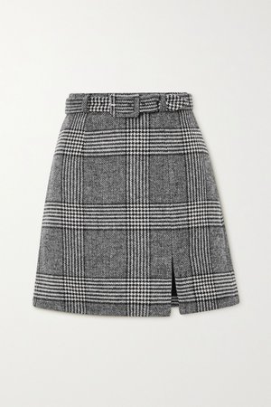 Gray Whatever belted Prince of Wales checked tweed mini skirt | ALEXACHUNG | NET-A-PORTER