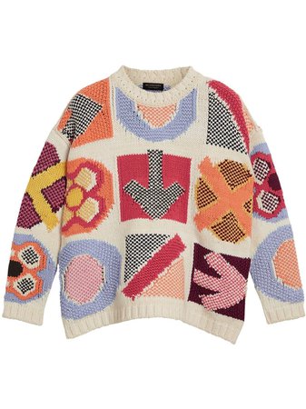 Burberry motif intarsia wool cashmere blend sweater