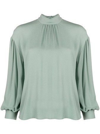 Vince gathered-sleeve silk blouse - Green