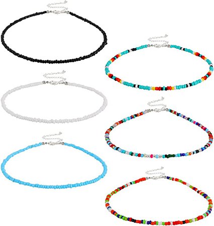 Amazon.com: 6 Pieces Women Bohemian Necklaces Seed Bead Necklaces Glass Beaded Choker Jewelry for Women and Girls: Clothing, Shoes & Jewelry