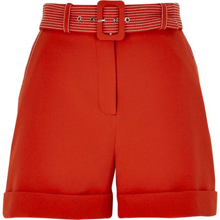 Red contrast stitch belted shorts - Smart Shorts - Shorts - women