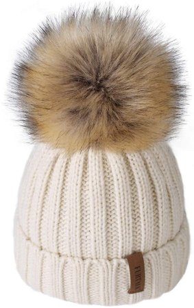 Amazon.com: Kids Winter Knitted Pom Beanie Bobble Hat Cotton Lined Faux Fur Ball Pom Pom Cap Unisex Kids Beanie Hat: Clothing