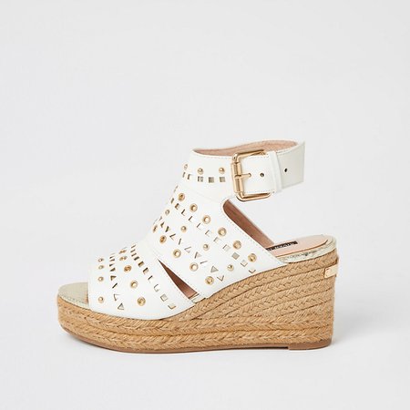 White studded open toe wedge sandals | River Island