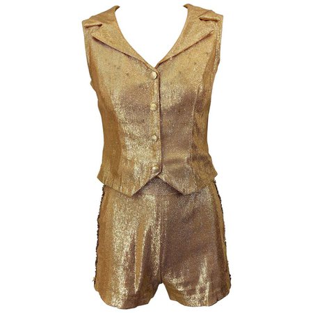 1960s Gold Lurex Sequined Marching Band Vintage Sequined 60s Shorts and Shirt For Sale at 1stdibs