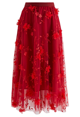 red 3d flower skirt