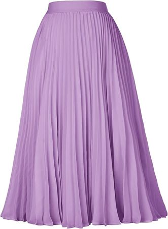 GRACE KARIN Women's Vintage Skirts A-line Pleated Flared Chiffon Skirts Ice Purple L at Amazon Women’s Clothing store