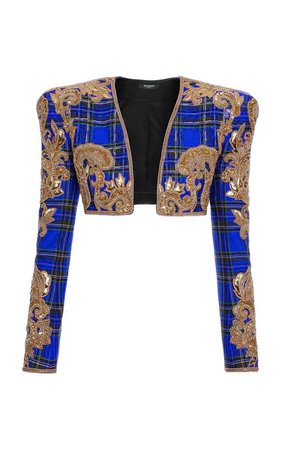Balmain Hand Embroidered Wool-Blend Cropped Jacket