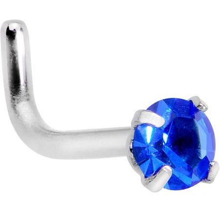 18 Gauge 1/4 Blue 3mm Cz Gem Steel L-Shape Nose Ring - Surgical Grade Stainless Steel Nose Ring L-Shape