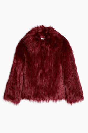 Oxblood Luxe Faux Fur Coat | Topshop