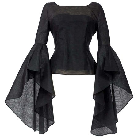 A Pierre Cardin Organza Blouse With Dramatic Batwing Sleeves Circa 1970/1980 For Sale at 1stDibs