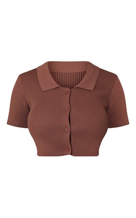 Chocolate Rib Collared Knit Short Sleeve Cardigan | PrettyLittleThing USA