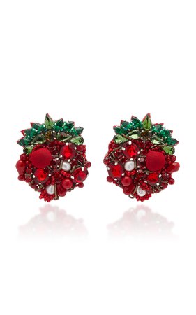 Bead-Embellished Strawberry Stud Earrings by Ranjana Khan | Moda Operandi