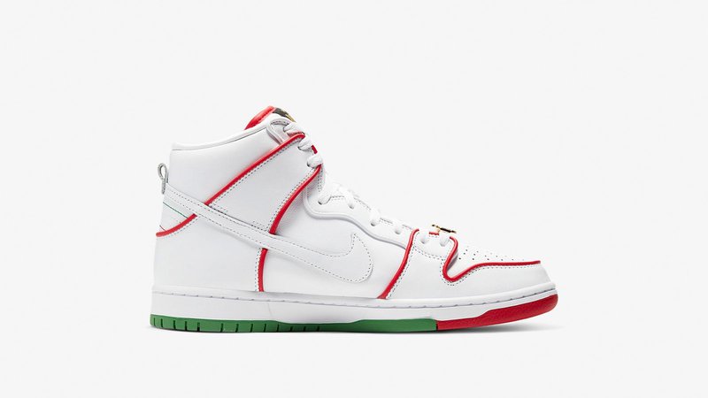 Nike SB Dunk High (White, University Red & Green)