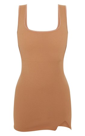 Taupe Sleeveless Cut Out Back Split Hem Bodycon Mini Dress | PrettyLittleThing USA