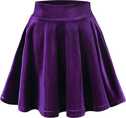 Urban CoCo Women's Vintage Velvet Stretchy Mini Flared Skater Skirt (S, Purple) at Amazon Women’s Clothing store