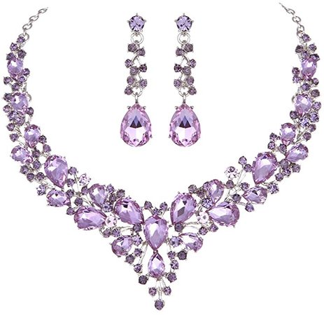 Amazon.com: Molie Youfir Bridal Austrian Crystal Necklace and Earrings Jewelry Set Gifts fit with Wedding Dress (Amethyst): Clothing