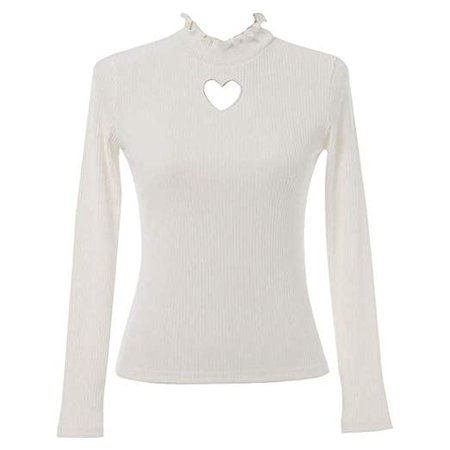 Himifashion Women Heart Cut Out Knitted High Neck Blouse (Black): Amazon.co.uk: Clothing