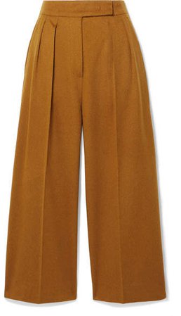 Cropped Pleated Camel Hair Wide-leg Pants
