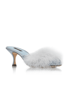 Dolce & Gabbana Feather Detail Mules In Blue | ModeSens