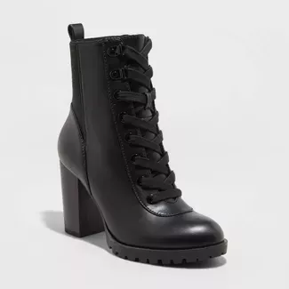 Women's Jada Laced Up Heeled Combat Boots - A New Day™ Black : Target