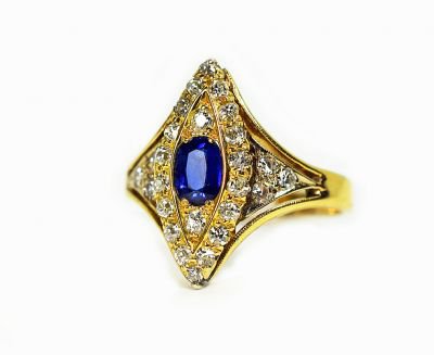 Vintage Sapphire and Diamond Navette Ring