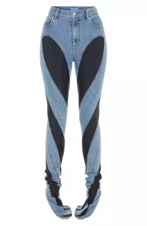 high MUGLER Spiral High Waist Denim & Jersey Skinny Jeans, Nordstrom