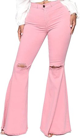 YouSexy Women's Flare Bell Bottom Jeans Knee Ripped Fitted Destroyed Flare Denim Pants 70s Outfits for Women at Amazon Women's Jeans store