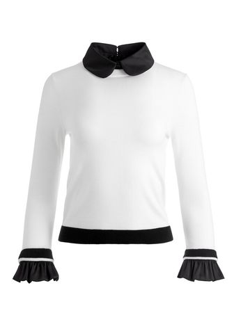 Justina Combination Sweater In Ecru/black | Alice And Olivia