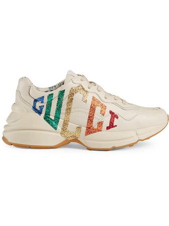 Shop Gucci Rhyton glitter Gucci leather sneaker with Express Delivery - FARFETCH