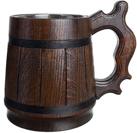Handmade Wood Beer Mug Natural Stainless Steel Cup Men Gift Eco-Friendly Souvenir Retro Brown: Amazon.ca: Home & Kitchen