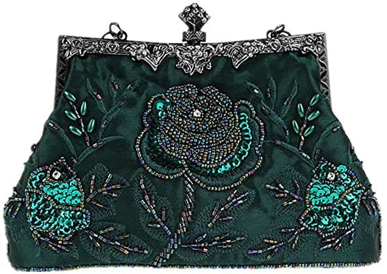 MMYOMI Vintage Floral Beaded Rhinestone Embroidery Clutch Sequin Wedding Party Prom Bag Bridal Ladies Crossbody Evening Handbag (Green): Amazon.co.uk: Shoes & Bags
