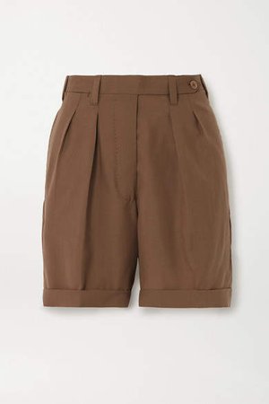 The Husband Grain De Poudre Wool Shorts - Brown