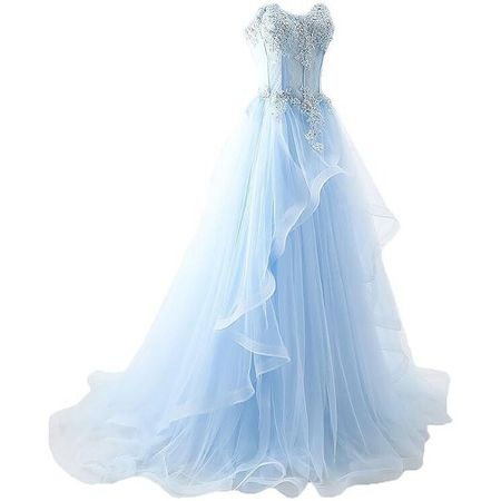 Cinderella Light Blue Prom Gown Bling Crystal Rhinestone Quinceañera Prom Dress
